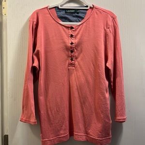 Lauren Ralph Lauren Henley 3/4 button down. Long sleeve. Dusty rose